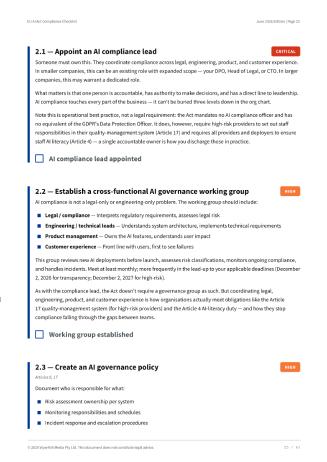 The 47-item checklist — sample page from the EU AI Act Compliance Toolkit