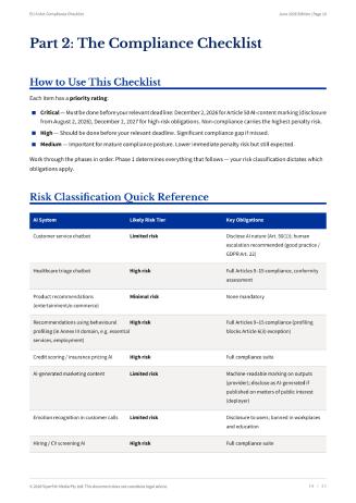 Risk classification reference — sample page from the EU AI Act Compliance Toolkit